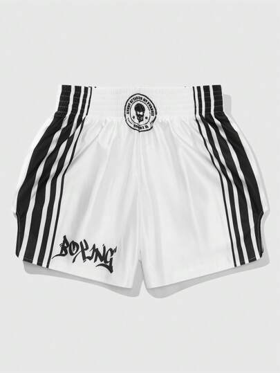 Street Life Herren Lässig Sport Schädel- und Buchstaben Muster Kontraststreifen Seite Boxershorts