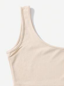 SHEIN EZwear 素色單肩上衣和抽繩短褲套裝 - 米色 - 查看 5