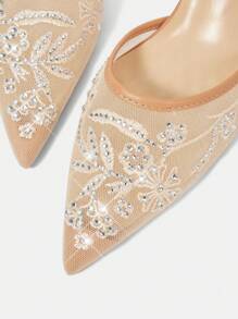 CUCCOO HITCHD Women's Shiny Crystal Pointed Toe Wine Glass Heel Elegant Romantic Apricot Mesh Upper High Heel Pumps, New Bride Wedding Party Dress Shoes, Ankle Strap Fashion Gala Evening Wear - Khaki - View 10