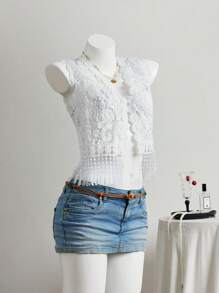 Elamini Lace Vest Thin Jacket, Casual And Suitable For Spring/Summer Vacation - White - View 3