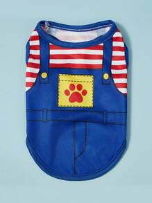 PETSIN 2 pezzi/Set Pettorina/Gilet comoda e traspirante con stampa a righe a tema cartone animato gatto e cane