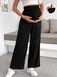 SHEIN Pregnant Women's Textured Solid Color Loose Pants Women S Bottoms Women Wide Leg Pants Women Clothing Pants Wide Leg Pants Woman Summer Outfits For Women
