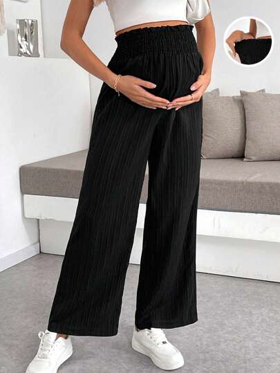 SHEIN Maternity Textured Solid Color Loose Pants Women Bottoms Women Wide Leg Pants Women Clothing Pants Wide Leg Pants Woman Summer Outfits For Women