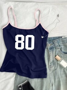 Teen Girls Casual Simple Blokette 80 Graphic Camisole Tank Top, Suitable For Summer - Multicolor - View 4