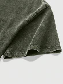 ROMWE MEN Summer Casual Men'S Casual Washed Round Neck Short Sleeve T-Shirt, Summer, 2000S Style - Army Green - View 4