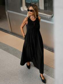 Siren Gaze 女士夏季休闲圆领系带无袖连衣裙