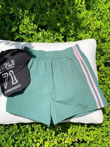 Comfortcana 女士松紧腰条纹宽松休闲短裤