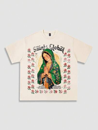 Street Life Men's Printed Religious Floral Short Sleeve T-Shirt, Suitable For Everyday Wear, Spring/Summer