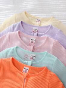 5pcs Newborn Baby Candy Color Solid Cotton Soft Comfortable Long Sleeve Zipper Jumpsuit Homewear Set Newborn Zipper Pajamas Baby Girl Clothes Zipper Fall Winter