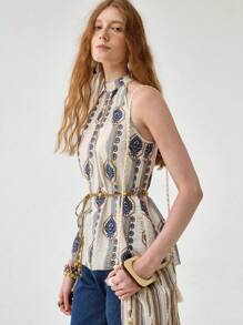 Florisole Top holgado sin mangas de estilo bohemio, versátil, de cuello de halter - Multicolor - Ver 3