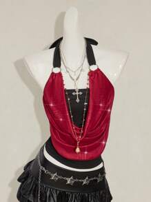 SHEIN ICON Slim-Fit Sleeveless Top With Necklace Pendant Decoration