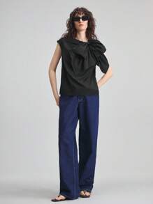 Ontre 2026 Frühling/Sommer Schleife Dekor Lässig Bluse, geeignet für Flughafen, Lässig Tag, Geschäft, Strand, Geburtstags Party, Lehrertag - Schwarz - Übersicht 3