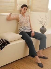 Moireta Simple, Elegant And Graceful Lace Women Pajama Set - Multicolor - View 1