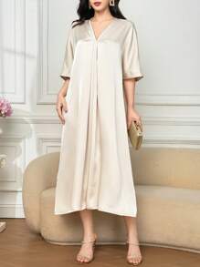 DAZY Vestido midi holgado con escote en V para mujer, estilo de vacaciones de verano, vestidos casuales para mujer - Amarillo - Ver 4