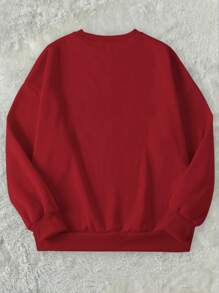 INAWLY Women's Casual Drop Shoulder Christmas Tree Letter Embroidered Sweatshirt, Spring And Autumn Pullover Fall Outfit - Red - View 2