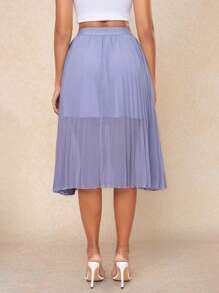 Ellevyn Falda de gasa azul de alta calidad, de corte delgado, con pliegues y cuentas, elegante y nueva, para el verano