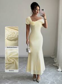 Modelyn Vestido ajustado de flores de hombros descubiertos, elegante y estilizador, para primavera/verano