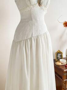 Vintamour Vintage Elegant Women's Dress Organza Jacquard Patchwork Floral Brooch Lace Maxi Dress Formal Holiday Party Occasions Summer Dresses For Women Summer Outfits For Women White Dress Graduation Dress White Dresses For Women Summer Clothes Vacation Outfits Woman Dresses For Women Summer Wedding Guest Dress Women Sun Dresses For Women Prom Dress Maxi Dresses For Women Graduation Dresses For Women Wedding Dress Formal Dresses Birthday Dresses Vacation Dress - Beige - View 5