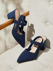 CUCCOO BASICS Giày cao gót mũi nhọn vải thun co giãn màu xanh navy thời trang nữ thoải mái - Màu xanh lam - Xem 3