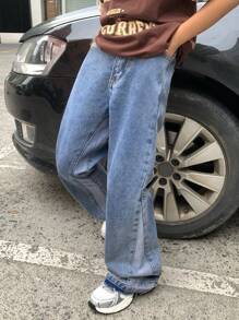 SHEIN Tween Boy Fashion Casual Y2k Vintage Casual Basic Mix en Match Design met zijgestikte gewassen blauwe flared jeans voor kinderkleding Jongenskostuum Dagelijkse kleding en kinderen Zomer en lente Rave-outfits Festival- en strandoutfits Kleding