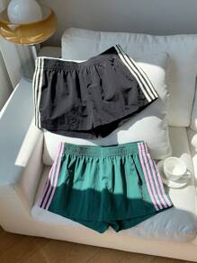 Comfortcana 2 Stücke Damen Kontrastfarben Gewebte Gürtel Shorts, Sommer