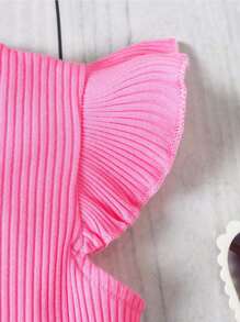 SHEIN 2pcs/Set Young Girl Casual & Simple Comfy Round Neck Ruffle Hem Sleeveless Top And Jeans Pants Set - Pink - View 5