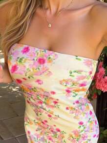 INAWLY 大码女式夏季假日碎花抹胸连衣裙 - 彩色 - 查看 3