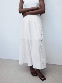 Maija Women's Elegant & Fashionable White Summer Skirt, Simple & Comfortable Lace-Up & Fringe Hem Design, Beach Cover-Up, Skirt, For Vacation - White - View 8