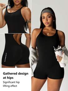 Rhythm Era Plus Size Sleeveless Sports Slogan Print Romper For Spring/Summer