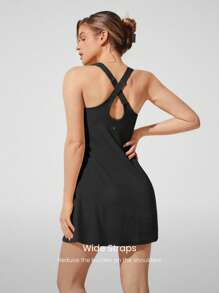 GLOWMODE FeatherFit™-Air No Sweat Peekaboo 内置短裤 侧袋 防滑可拆卸罩杯 可调节宽肩带 运动连衣裙 低冲击瑜伽 普拉提 Barre Studio 日常休闲装 - 黑色 - 查看 5