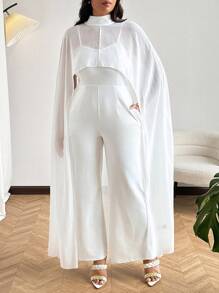 SHEIN Clasi Mono de verano minimalista de unicolor y elegante para tallas grandes - Blanco - Ver 5