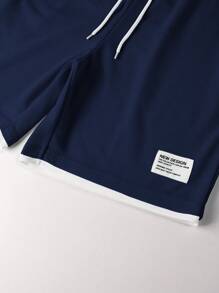 Manfinity Homme Men's 2-In-1 POLO Shirt And Drawstring Waist Shorts Set Men 2 Pieces Outfits Short Set