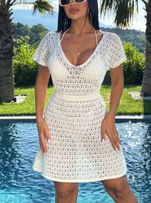 SHEIN Coprire con scollo a V in stile boho, a maglia con struttura e peplo