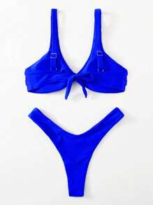 Swim Basics 夏季海灘扭結前高腰比基尼套裝 - 寶藍色 - 查看 2