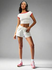 MISSGUIDED Active Club Sport Baby Tee Workout Crop Top Fitted Athletic Running Training Exercise Performance Gym Athleisure Basic Short Sleeve - White - View 5