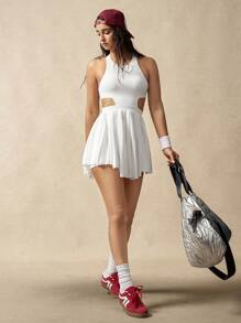VARSIVA Women Solid Perforated Ruffle Hem Sports Dress - White - View 4