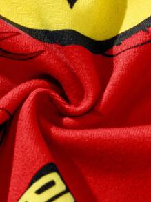 BATMAN X SHEIN 85th Young Boy Cartoon Print Knitted Crew Neck Long Sleeve Top And Long Pants High Elasticity Tight Fit Pajama Set