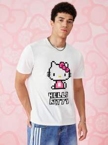 HELLO KITTY AND FRIENDS | SHEIN 1 件男女款休闲卡通字母图案短袖 T 恤，夏季 - 白色 - 查看 4