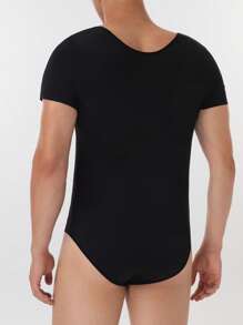 SHEIN 1pc Men's Solid Color Short Sleeve Black Shapewear Bodysuit, Fashion Fit For Summer - Black - View 2