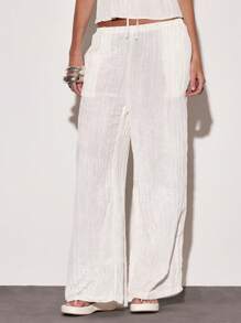 MUSERA Low Rise Straight Leg Crinkle Trousers Only Summer Vacation 90's Streetstyle Cool Girl Festival Holiday Beach Casual Graphite