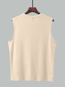 Manfinity Chillmode 男士休闲运动印花无袖上衣，夏季 - 卡其色 - 查看 2