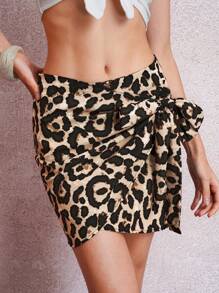 Lavishia Tie Front Leopard Skirt - Multicolor - View 5