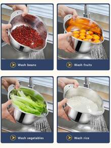 1PC Giỏ đựng rau bằng thép không gỉ để rửa bát và rửa nhà bếp - Xám - Xem 3