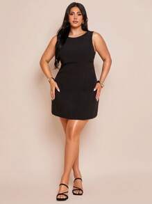 SHEIN BAE Robe élégante et simple sans manches noire unie, coupe près du corps, dos nu avec nœud à l'ourlet, robe trapèze. Robe noire, robe pour rendez-vous de la Saint-Valentin, robe de demoiselle d'honneur de mariage, petite robe noire chic, robe pour le 4 juillet pour femmes rondes, tenue de plage pour femme, tenue d'aéroport pour femme, robe pour invitée de mariage, tenues d'été pour femme, tenues de vacances, robe de remise des diplômes, tenues de festival pour femme - Noir - Voir 6