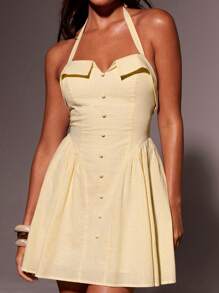 Athîral 女式格子印花露背迷你连衣裙，夏季 - 彩色 - 查看 5