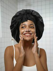 女士奢华缎面刺绣蝴蝶结睡眠帽 - 可调节真丝夜间发饰，头带式居家助眠帽，发帽，干发巾