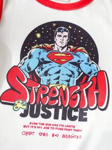 SUPERMAN X SHEIN Young Boy Casual Graphic Colorblock Short Sleeve T-Shirt And Fitted Shorts Pajama Set