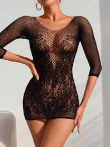 Women's Sexy Fishnet Lingerie Dress UnderwearOuter - Black - View 4
