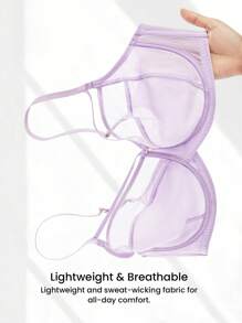LUVLETTE Dream Curve Air Purple Unlined Full Coverage Side Support Airy Mesh Basic Breezy Comfort Minimizer Bra