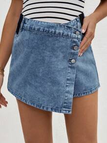 SHEIN Szorty jeansowe dla kobiet w ciąży w kolorze niebieskim, obcisłe szorty casualowe - Średni jeans - Zobacz 1